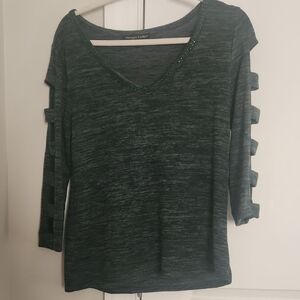Always Indigo Dark Green Blouse with Cut-Out Sleeves
